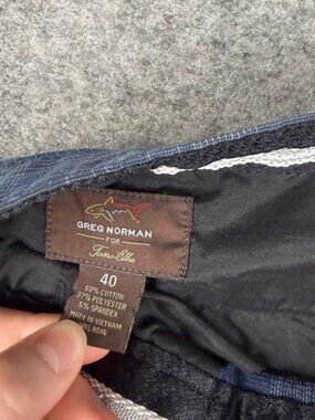 Greg Norman Tasso Elba Cargo Shorts Mens 40 Blue Golf Plaid Stretch Performance